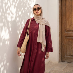 Classic Linen Long Shirt - Elegant Front-Button Maxi Tunic & Modest Dress