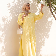 Classic Linen Long Shirt - Elegant Front-Button Maxi Tunic & Modest Dress