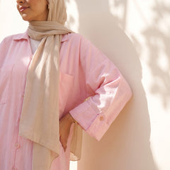 Classic Linen Long Shirt - Elegant Front-Button Maxi Tunic & Modest Dress