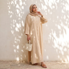 Classic Linen Long Shirt - Elegant Front-Button Maxi Tunic & Modest Dress