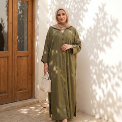 Classic Linen Long Shirt - Elegant Front-Button Maxi Tunic & Modest Dress