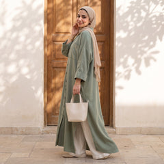 Classic Linen Long Shirt - Elegant Front-Button Maxi Tunic & Modest Dress