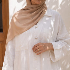 Classic Linen Long Shirt - Elegant Front-Button Maxi Tunic & Modest Dress