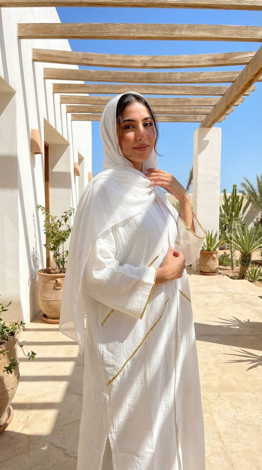 Linen Cardigan with Guipure Details – Elegant Modest Layering Piece