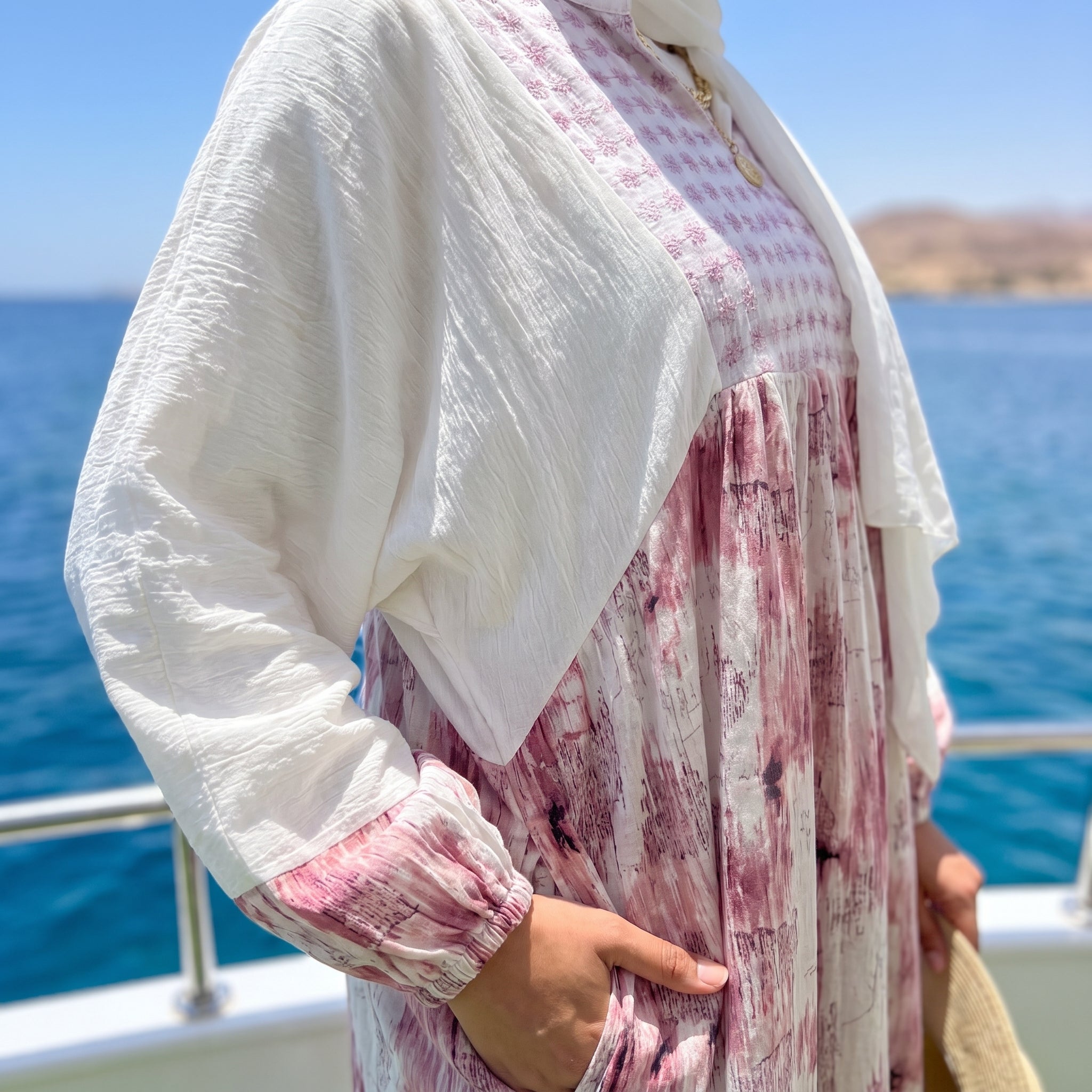 Galaxy Print Linen Maxi Dress full view | عرض كامل لـفستان ماكسي كتان بطبعة جالاكسي – view 7 | لقطة 7
