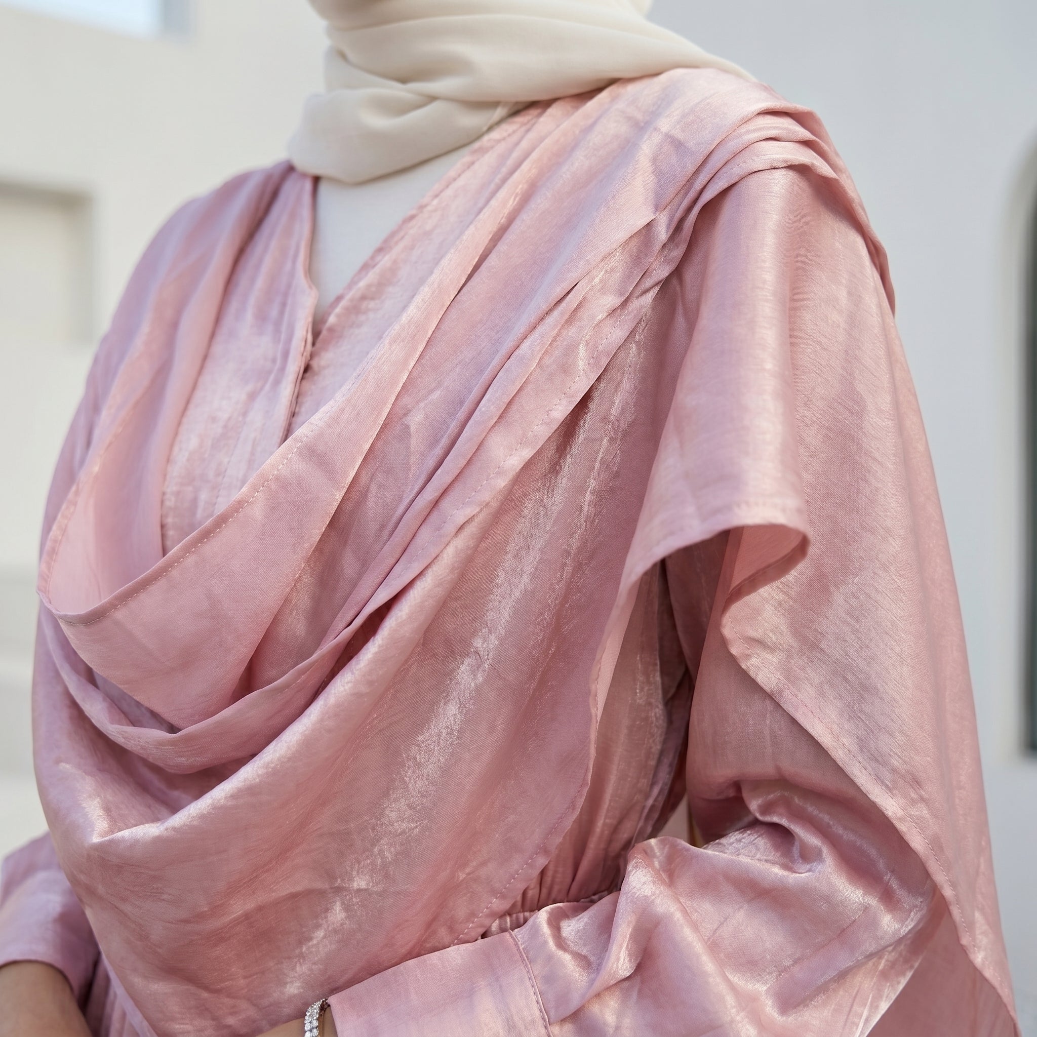 Satin Dress with Integrated Hijab full view | عرض كامل لـفستان ساتان بحجاب مدمج – view 8 | لقطة 8