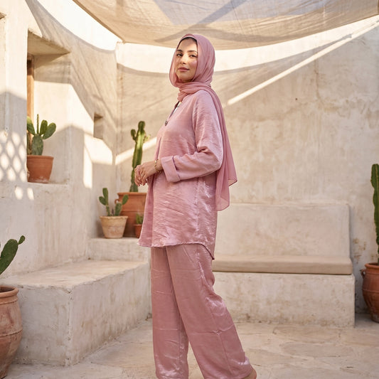 Shimmering Linen Two-Piece Suit full view | عرض كامل لـطقم كتان لامع قطعتان – view 2 | لقطة 2