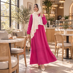 Elegant Modest Dress with Embroidered Lace Vest