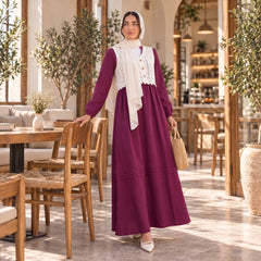Elegant Modest Dress with Embroidered Lace Vest