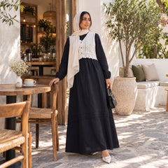 Elegant Modest Dress with Embroidered Lace Vest
