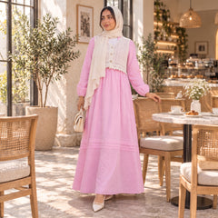 Elegant Modest Dress with Embroidered Lace Vest