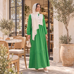 Elegant Modest Dress with Embroidered Lace Vest
