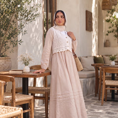 Elegant Modest Dress with Embroidered Lace Vest