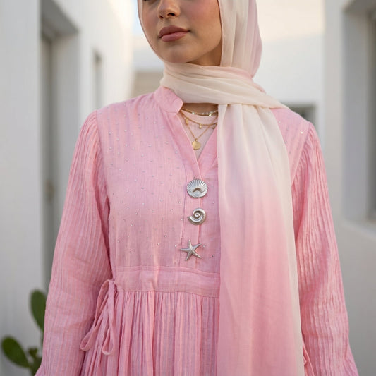 Pleated Linen Dress with Strass full view | عرض كامل لـفستان كتان بليسيه وستراس – view 1 | لقطة 1
