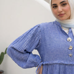 Pleated Linen Dress with Strass full view | عرض كامل لـفستان كتان بليسيه وستراس – view 4 | لقطة 4