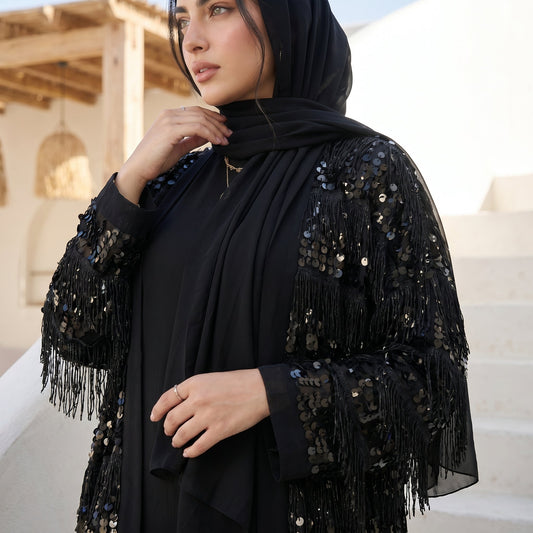 Black Chiffon Cardigan full view | عرض كامل لـكارديجان شيفون أسود – view 2 | لقطة 2
