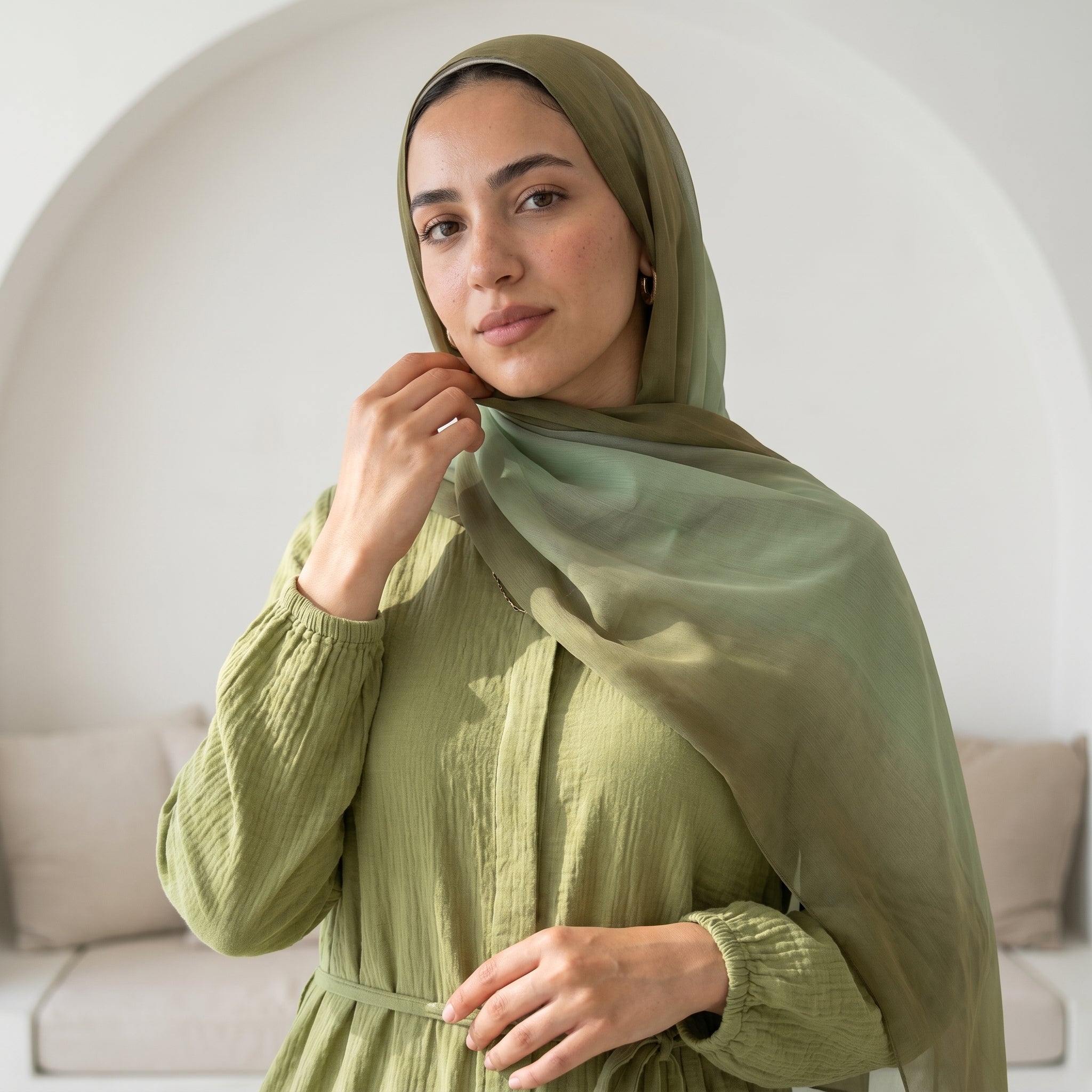 Linen Belted Dress full view | عرض كامل لـفستان كتان بحزام – view 9 | لقطة 9