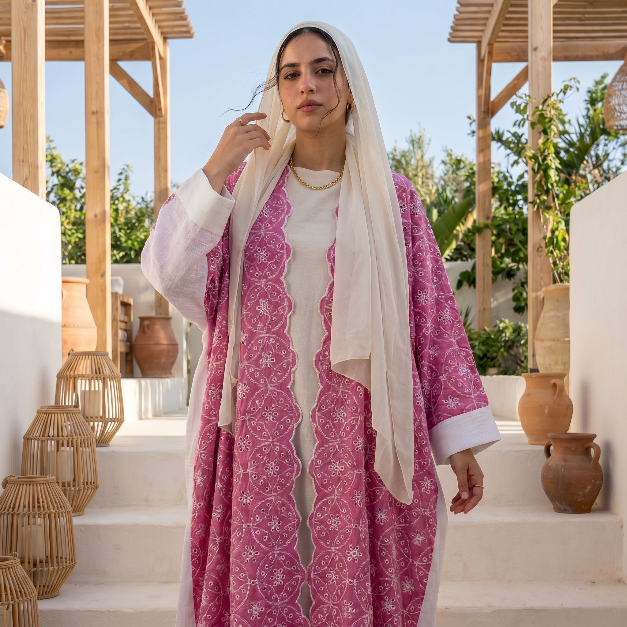 One-Size Embroidered Linen Cardigan full view | عرض كامل لـكارديجان كتان مطرز مقاس واحد – view 5 | لقطة 5