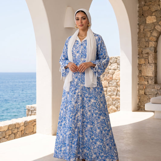 Model wearing Linen Belted Maxi Dress | عارضة ترتدي فستان ماكسي كتان بحزام – view 1 | لقطة 1
