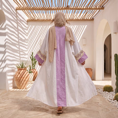 Model wearing Boho Embroidered Linen Cardigan | عارضة ترتدي كارديجان كتان بوهيمي مطرز – view 7 | لقطة 7