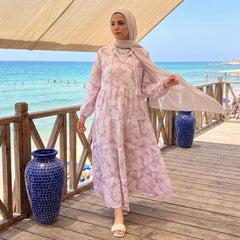 Model wearing Crinkle Linen Maxi Dress | عارضة ترتدي فستان ماكسي كتان مجعد – view 4 | لقطة 4