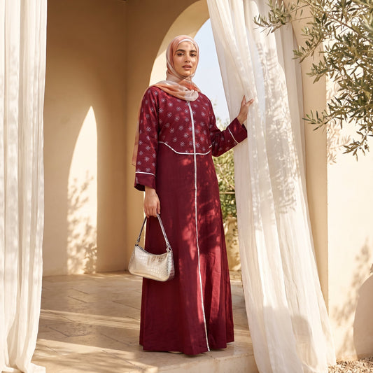 Linen Embroidered Abaya