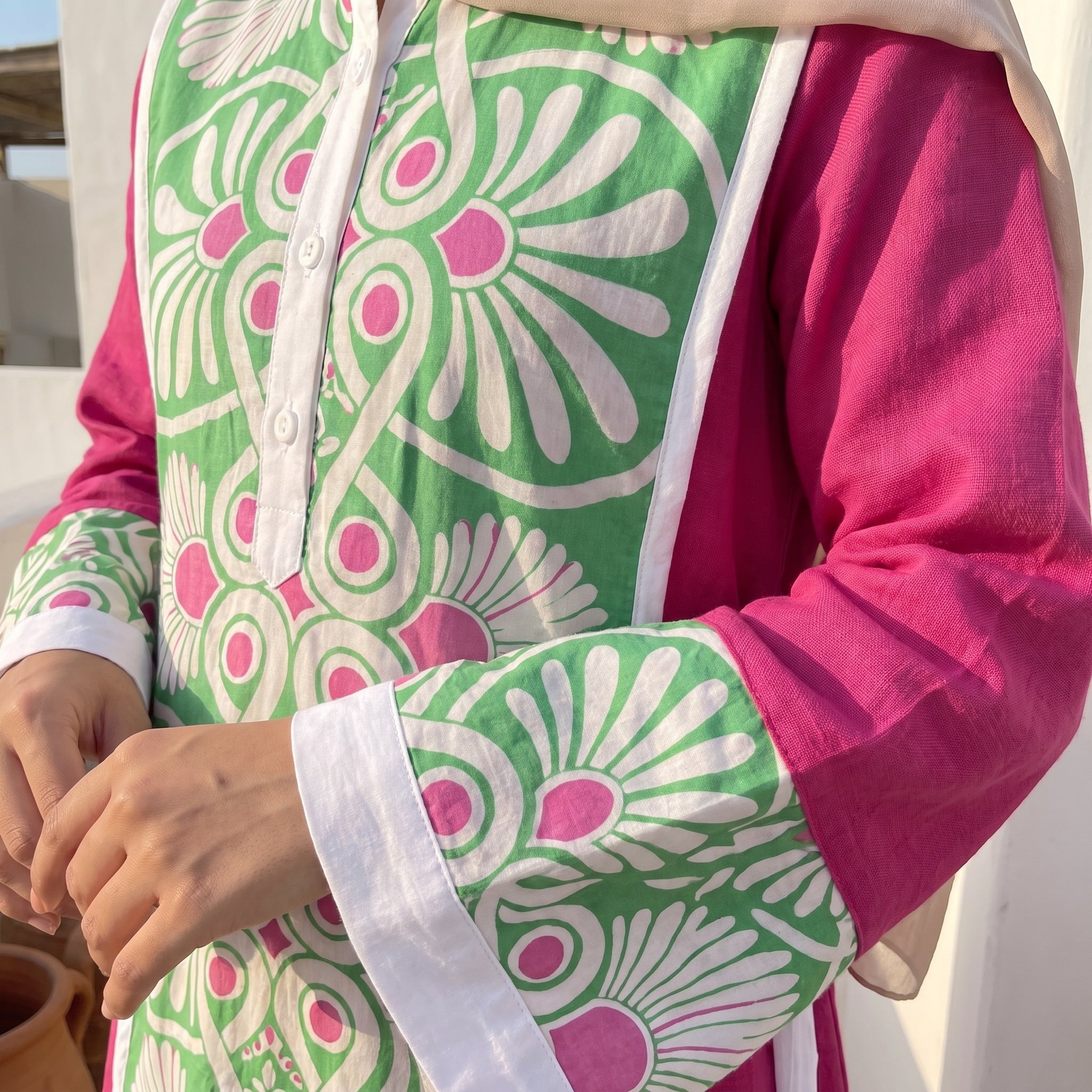Royal X Linen Printed Abaya full view | عرض كامل لـعباية كتان رويال X مطبوعة – view 7 | لقطة 7