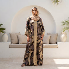 Printed Satin Abaya full view | عرض كامل لـعباية ساتان مطبوعة – view 4 | لقطة 4