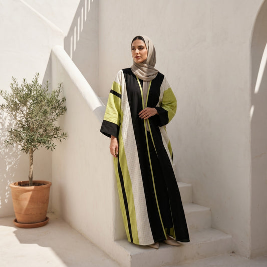 Mixed-Color Linen Cardigan full view | عرض كامل لـكارديجان كتان متعدد الألوان – view 1 | لقطة 1