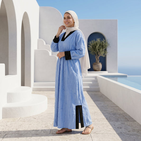 Linen Strass Dress full view | عرض كامل لـفستان كتان بتفاصيل ستراس – view 2 | لقطة 2