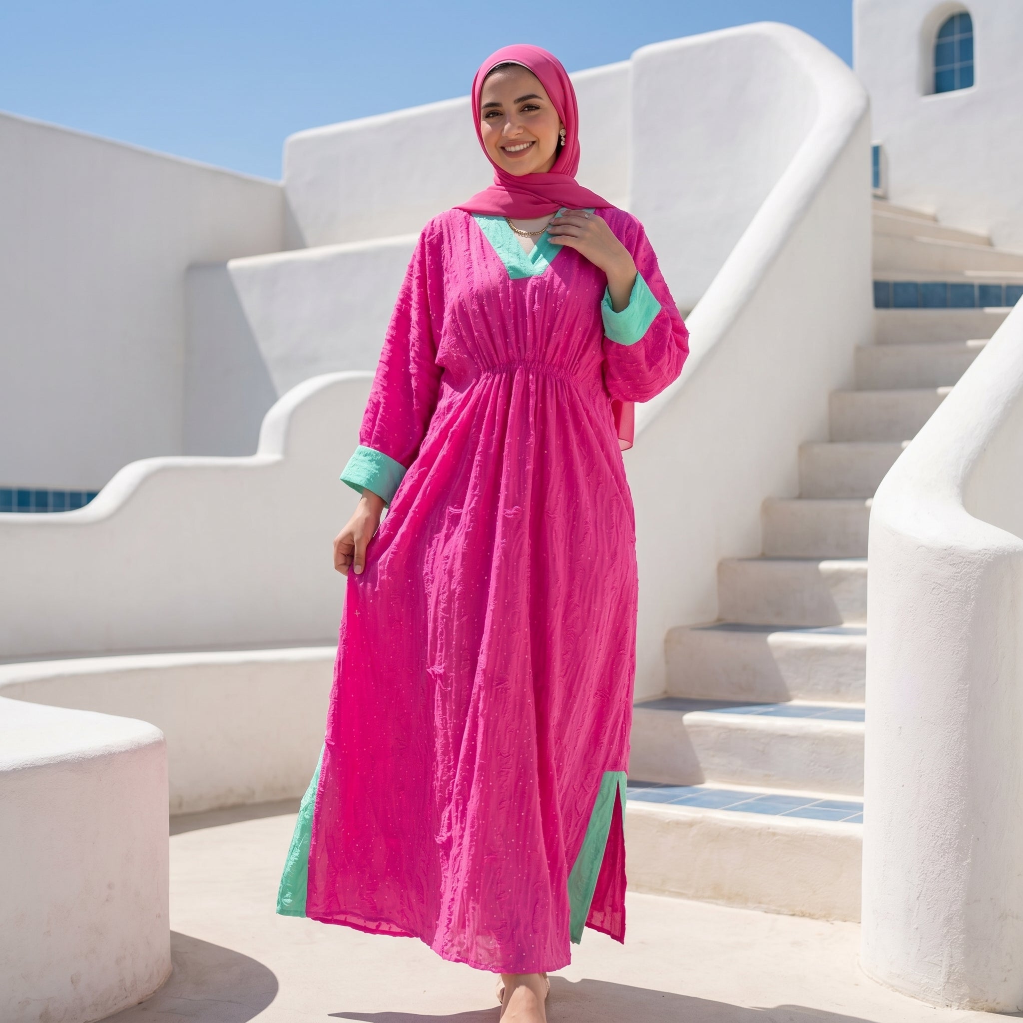Linen Strass Dress full view | عرض كامل لـفستان كتان بتفاصيل ستراس – view 6 | لقطة 6