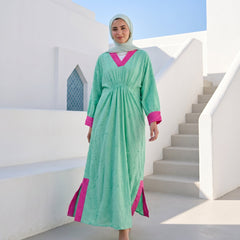 Linen Strass Dress full view | عرض كامل لـفستان كتان بتفاصيل ستراس – view 5 | لقطة 5