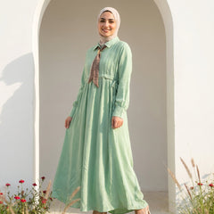 Linen Tie-Neck Dress full view | عرض كامل لـفستان كتان برباط رقبة – view 8 | لقطة 8