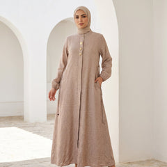 Linen Dress with Side Pockets full view | عرض كامل لـفستان كتان بجيوب جانبية – view 6 | لقطة 6