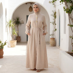 Linen Dress with Side Pockets full view | عرض كامل لـفستان كتان بجيوب جانبية – view 9 | لقطة 9