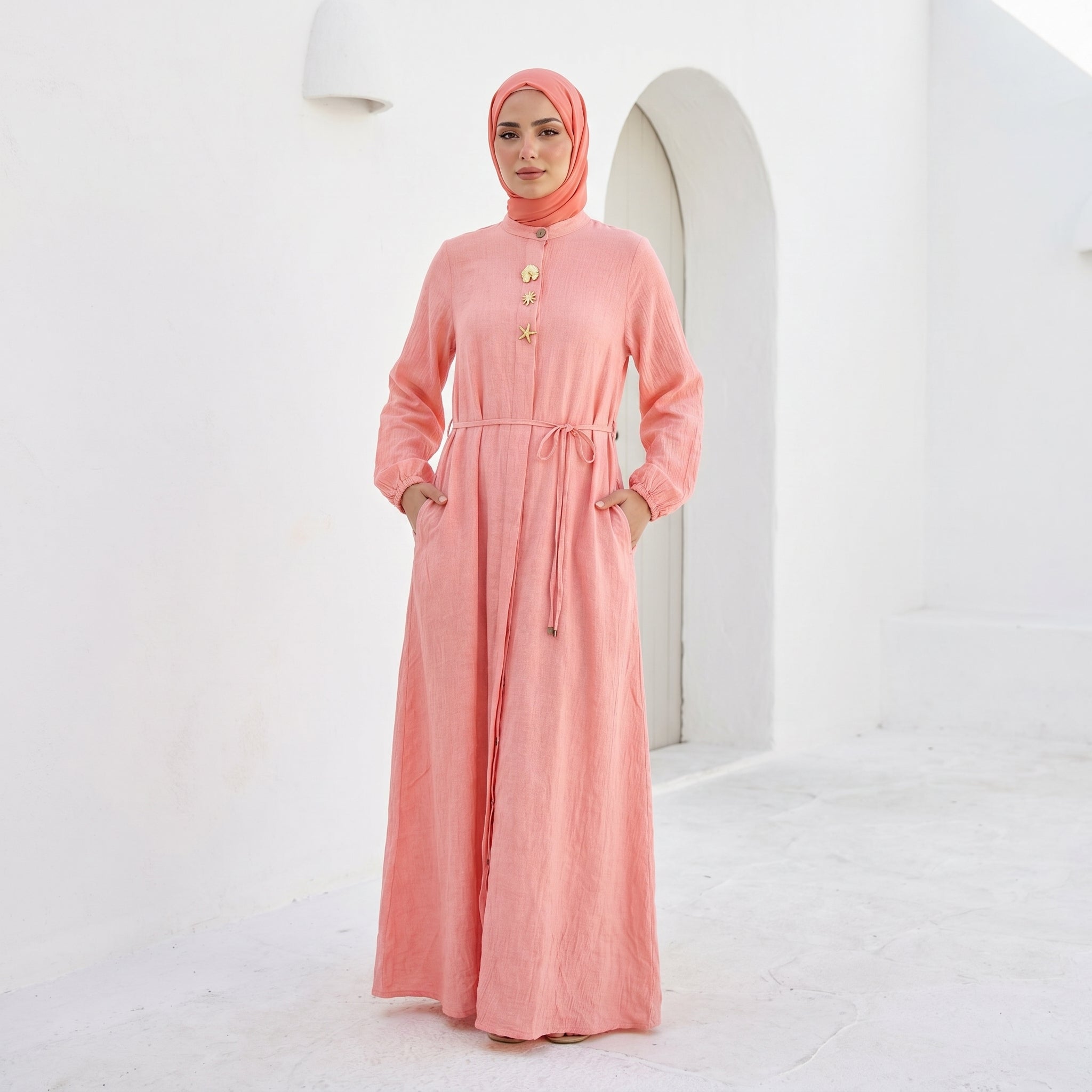 Linen Dress with Side Pockets full view | عرض كامل لـفستان كتان بجيوب جانبية – view 8 | لقطة 8
