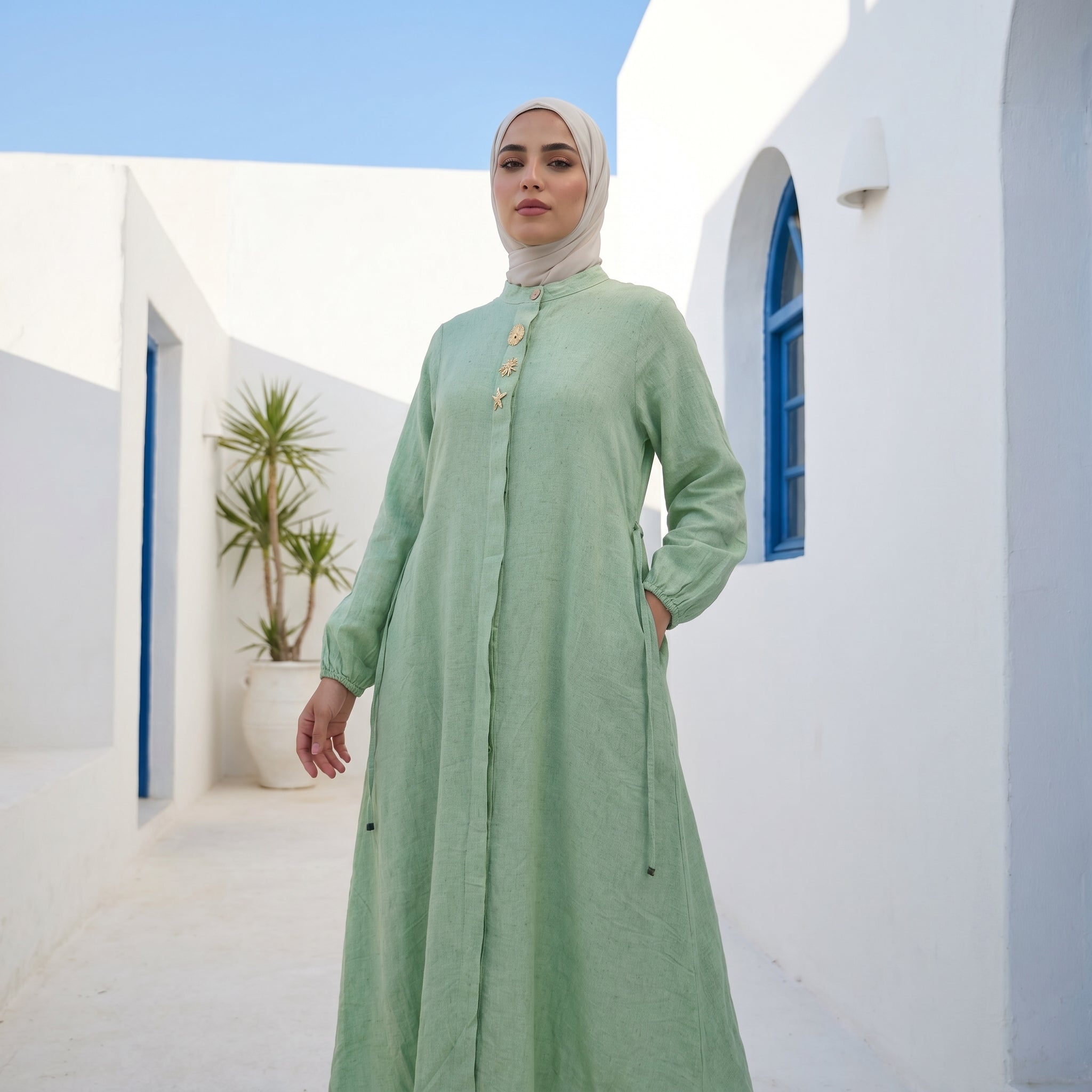 Linen Dress with Side Pockets full view | عرض كامل لـفستان كتان بجيوب جانبية – view 5 | لقطة 5