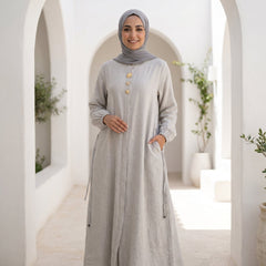 Linen Dress with Side Pockets full view | عرض كامل لـفستان كتان بجيوب جانبية – view 7 | لقطة 7