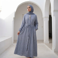 Linen Dress with Side Pockets full view | عرض كامل لـفستان كتان بجيوب جانبية – view 3 | لقطة 3