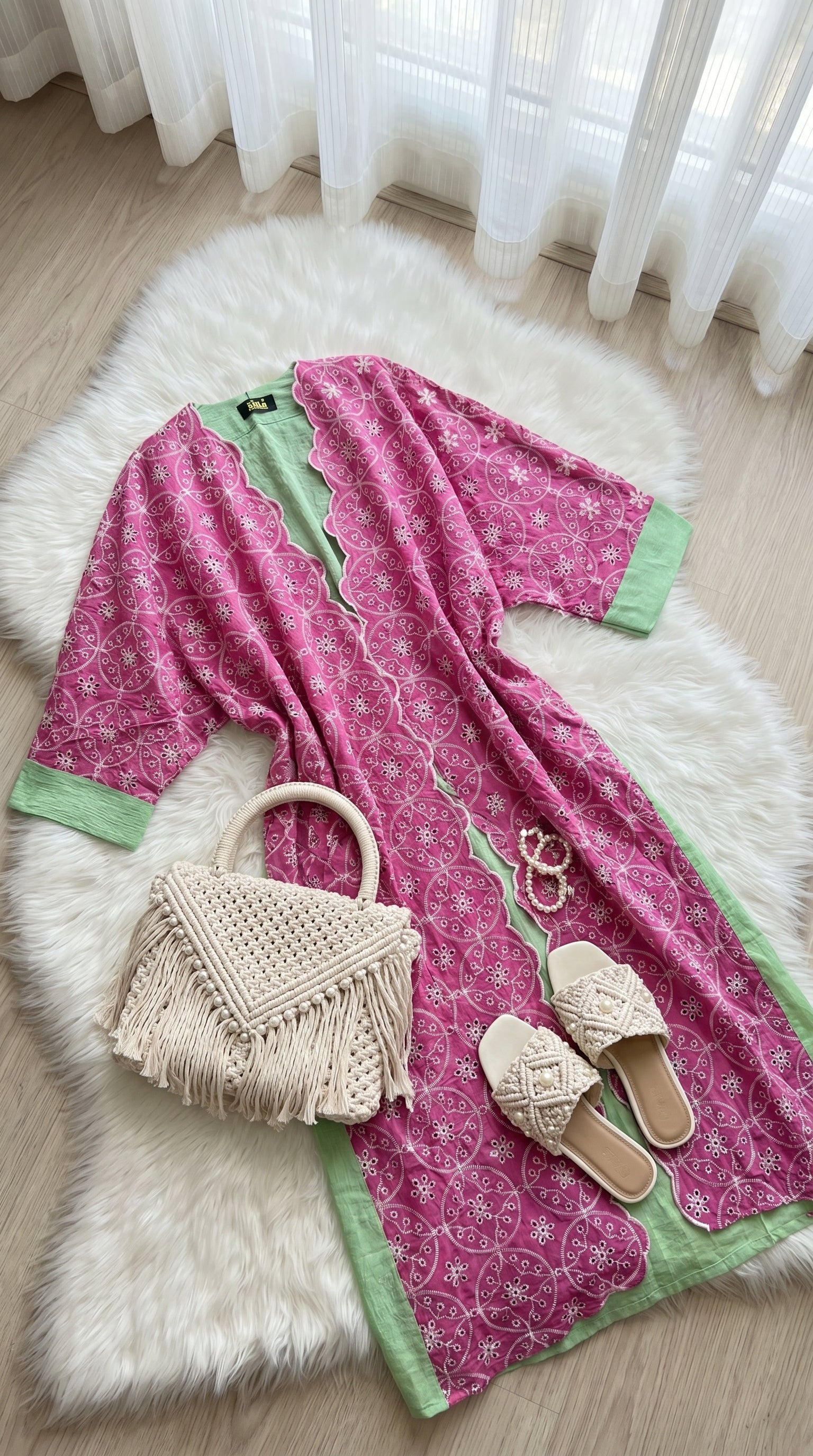 One-Size Embroidered Linen Cardigan full view | عرض كامل لـكارديجان كتان مطرز مقاس واحد – view 9 | لقطة 9