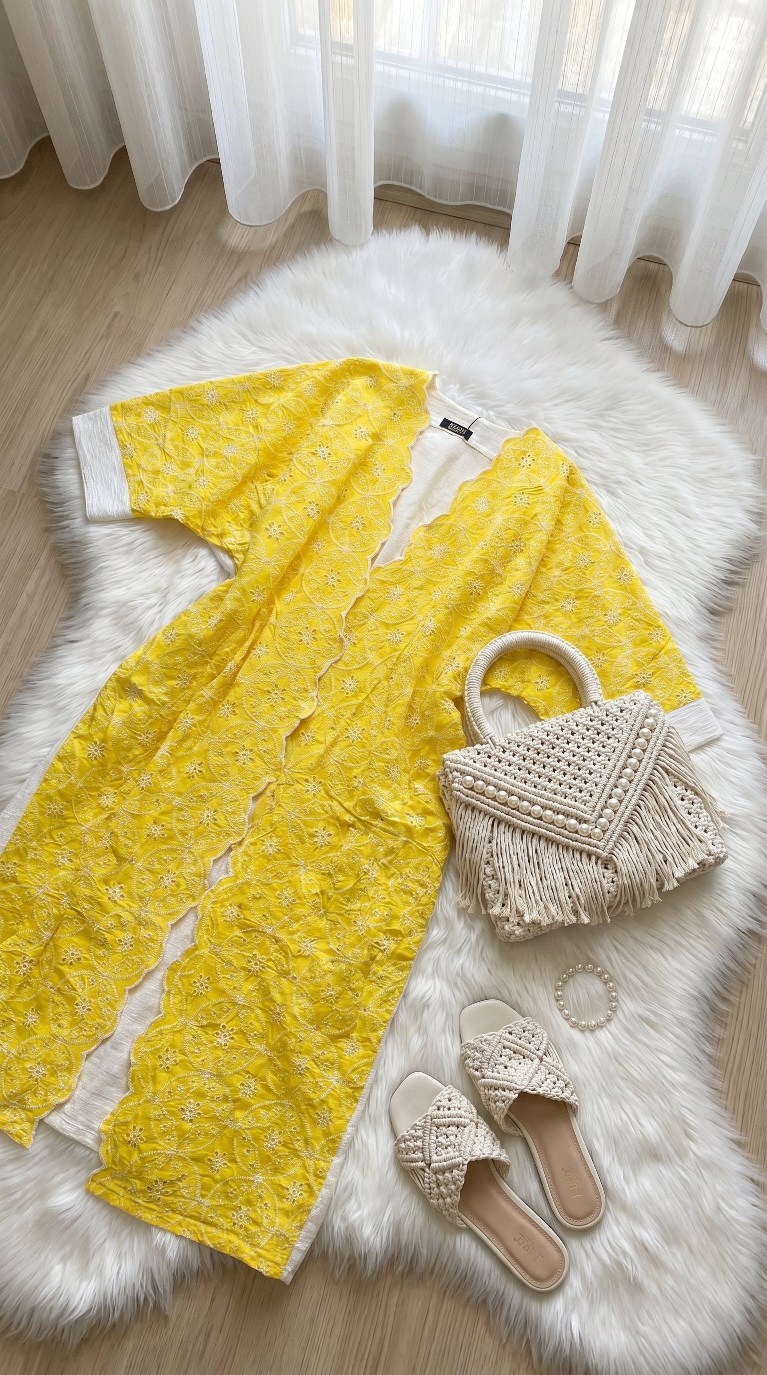 One-Size Embroidered Linen Cardigan full view | عرض كامل لـكارديجان كتان مطرز مقاس واحد – view 8 | لقطة 8