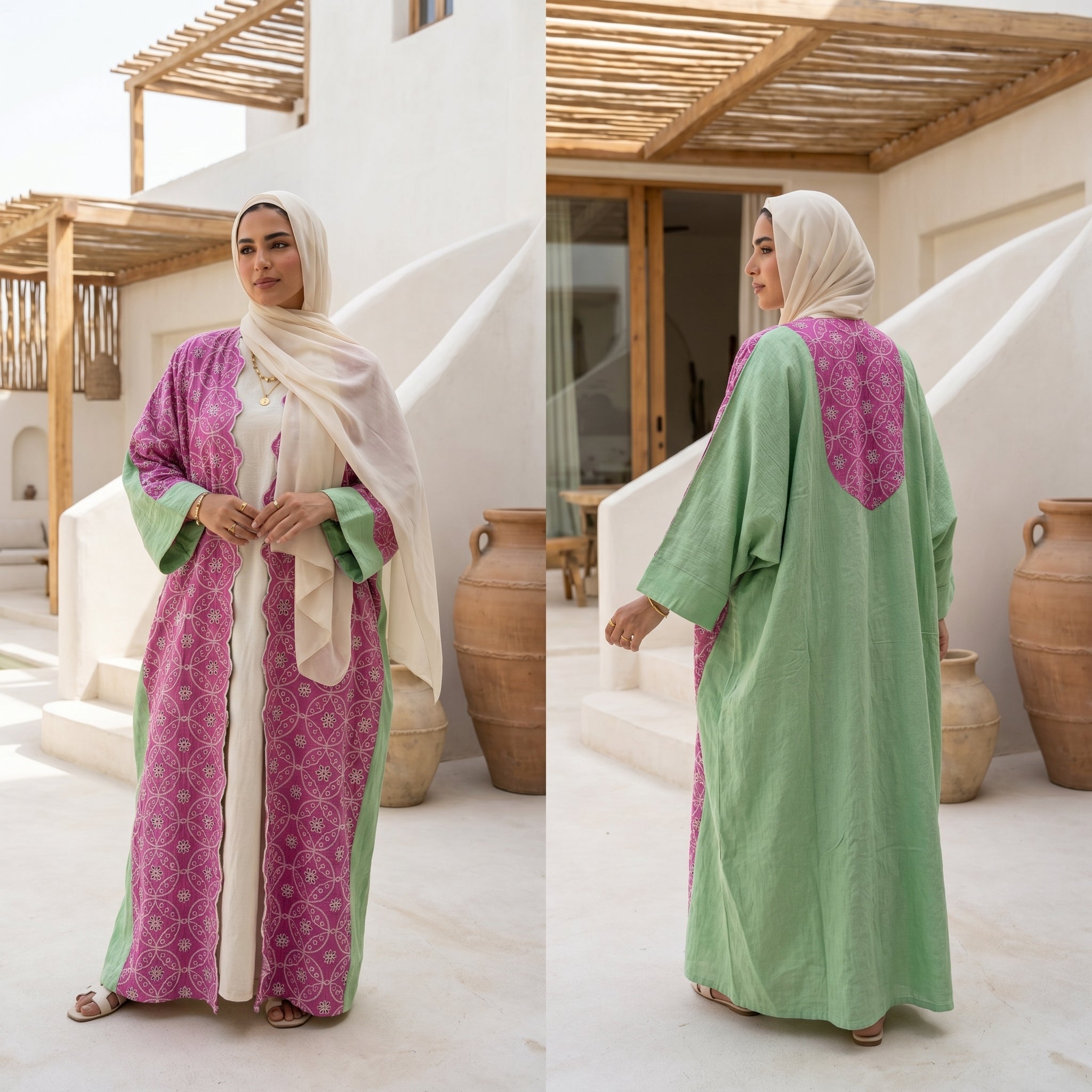 One-Size Embroidered Linen Cardigan full view | عرض كامل لـكارديجان كتان مطرز مقاس واحد – view 2 | لقطة 2