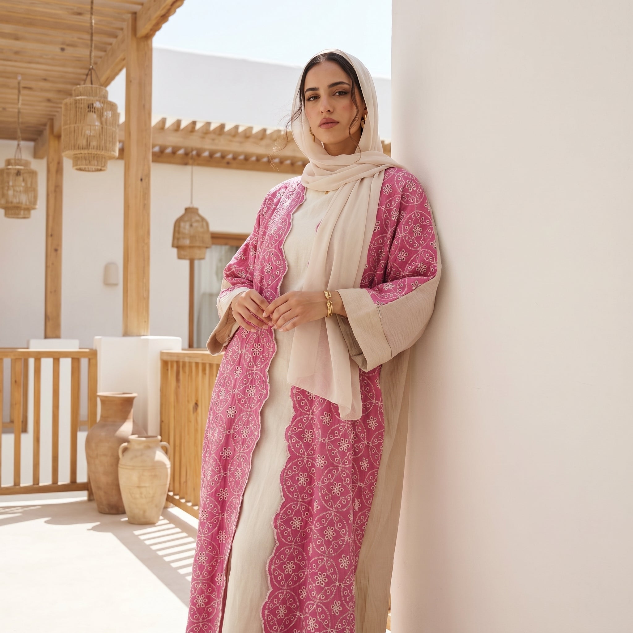 One-Size Embroidered Linen Cardigan full view | عرض كامل لـكارديجان كتان مطرز مقاس واحد – view 6 | لقطة 6