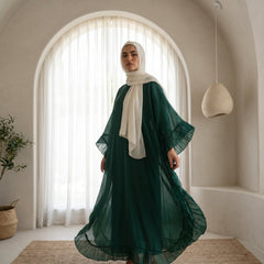 Flowy Chiffon Abaya full view | عرض كامل لـعباية شيفون انسيابية – view 5 | لقطة 5