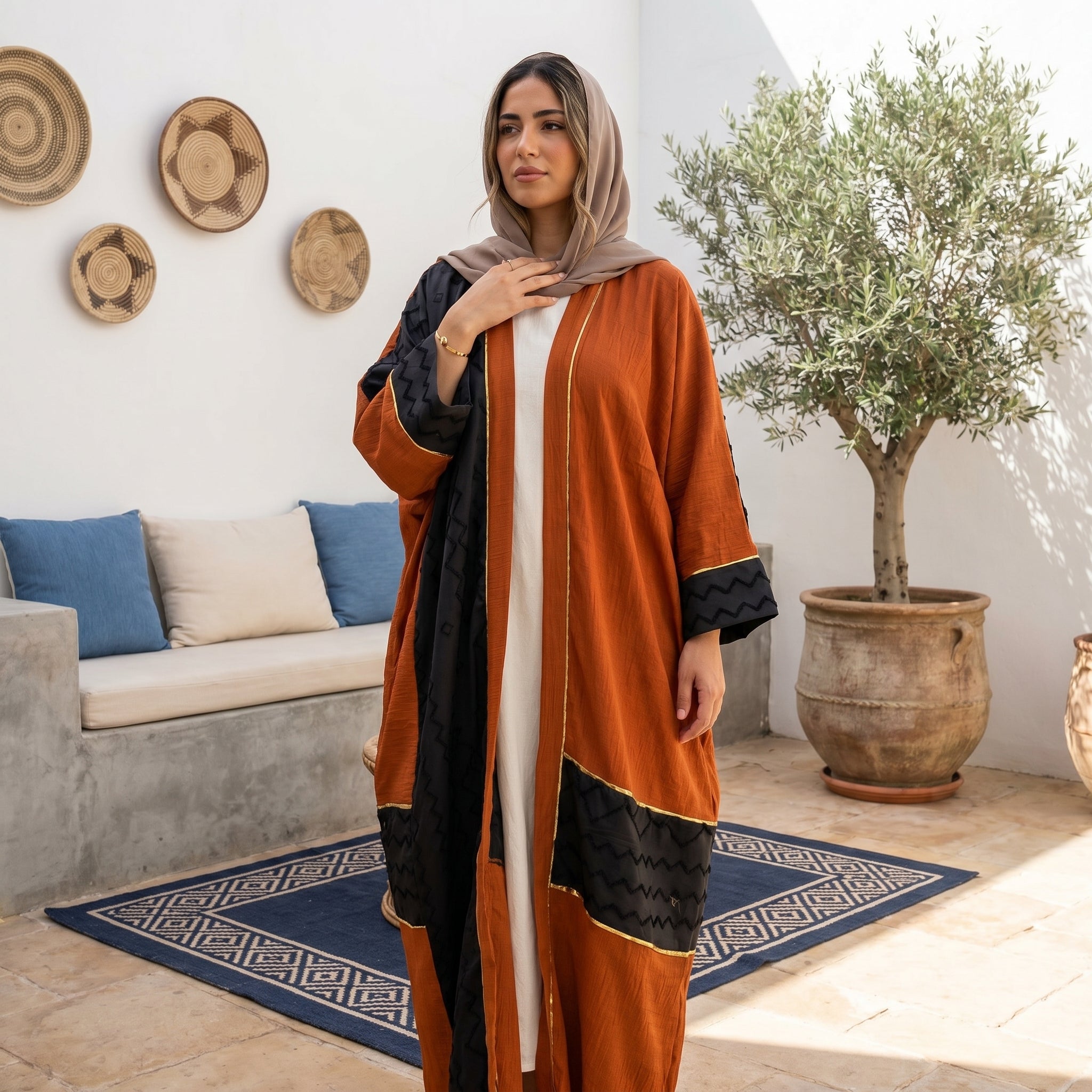 Two-Tone Textured Linen Cardigan full view | عرض كامل لـكارديجان كتان بلونين وملمس بارز – view 7 | لقطة 7