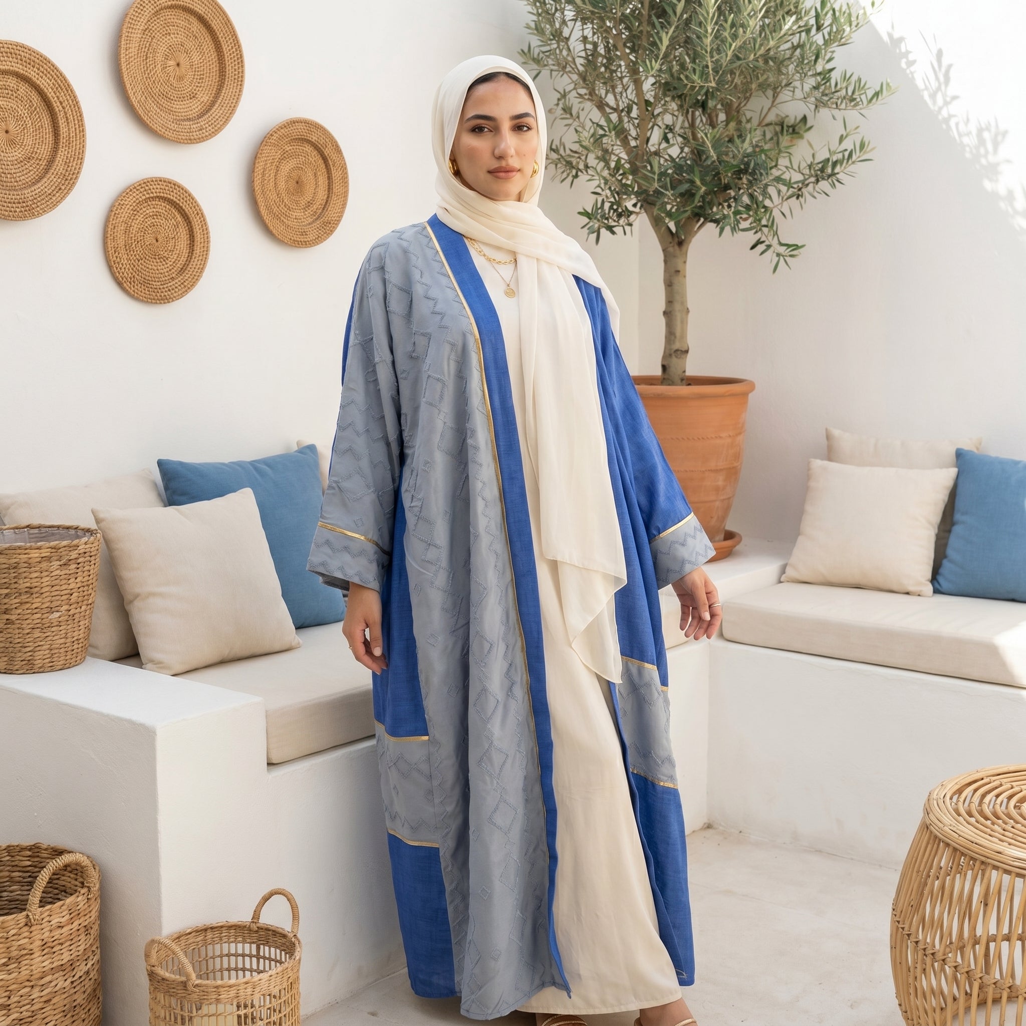 Two-Tone Textured Linen Cardigan full view | عرض كامل لـكارديجان كتان بلونين وملمس بارز – view 3 | لقطة 3
