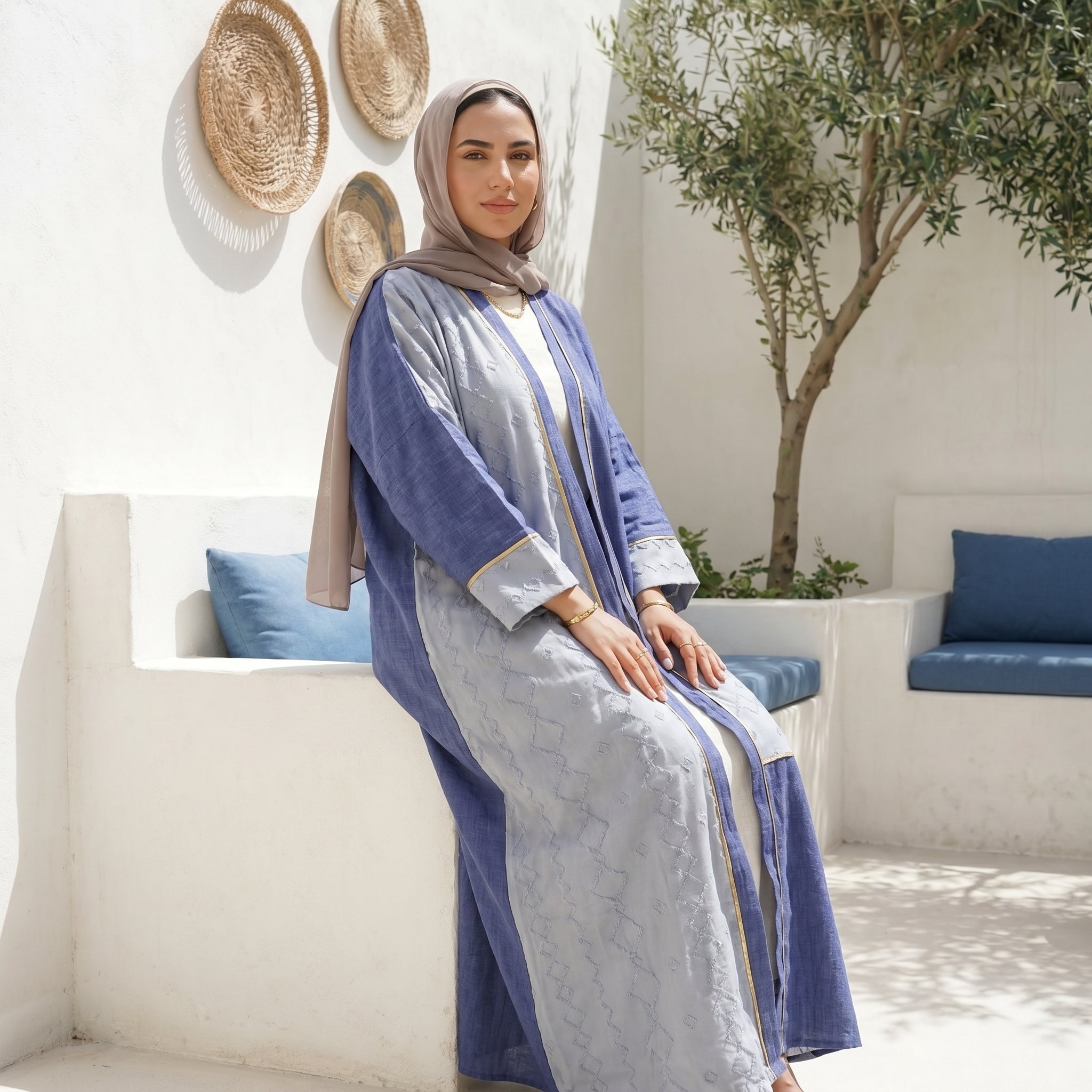 Two-Tone Textured Linen Cardigan full view | عرض كامل لـكارديجان كتان بلونين وملمس بارز – view 9 | لقطة 9