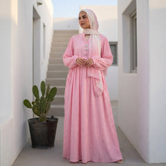 Pleated Linen Dress with Strass full view | عرض كامل لـفستان كتان بليسيه وستراس – view 2 | لقطة 2