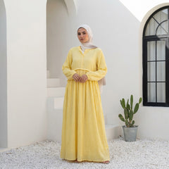 Pleated Linen Dress with Strass full view | عرض كامل لـفستان كتان بليسيه وستراس – view 3 | لقطة 3