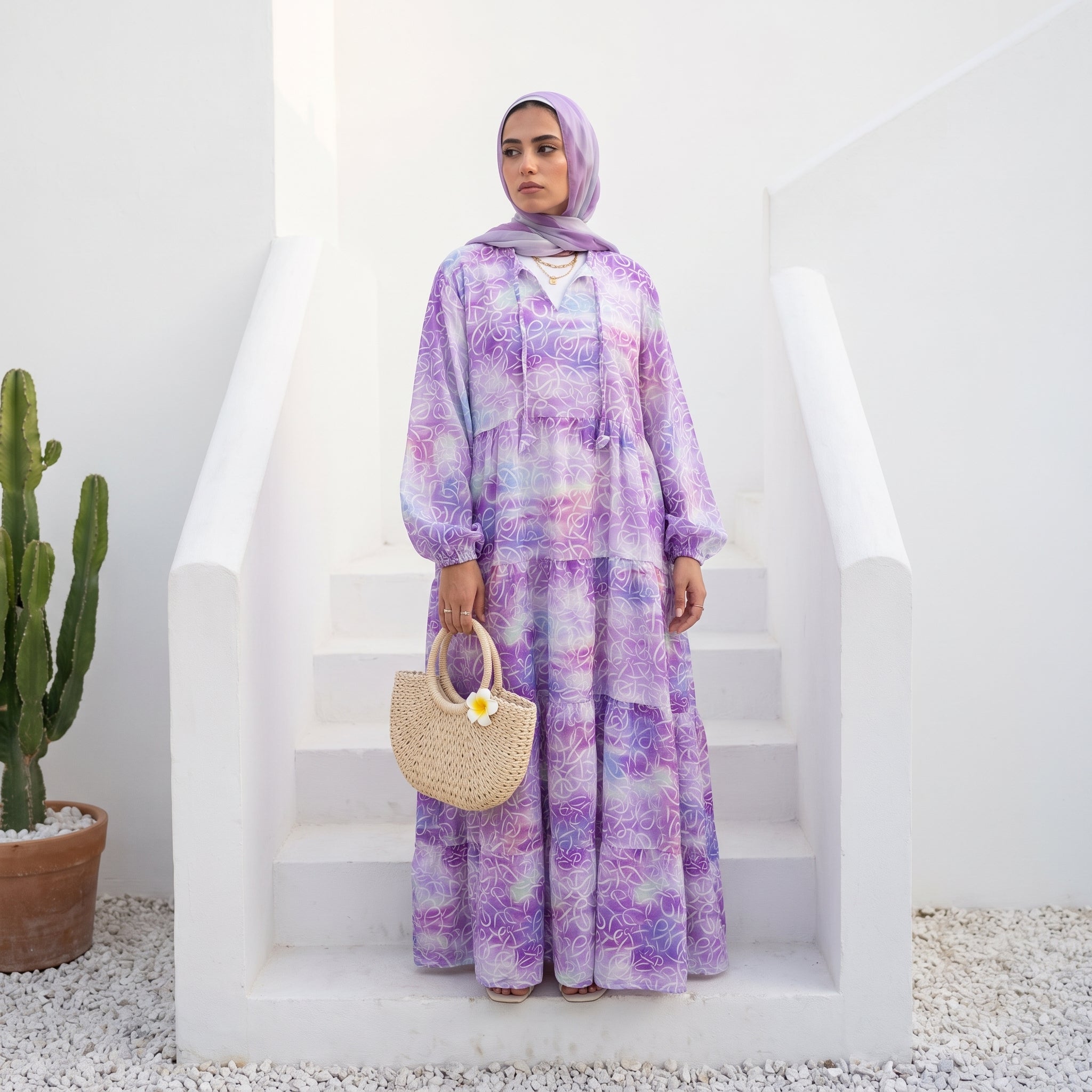Printed Cotton Dress – Bold Colors full view | عرض كامل لـفستان قطن مطبوع بألوان قوية – view 3 | لقطة 3